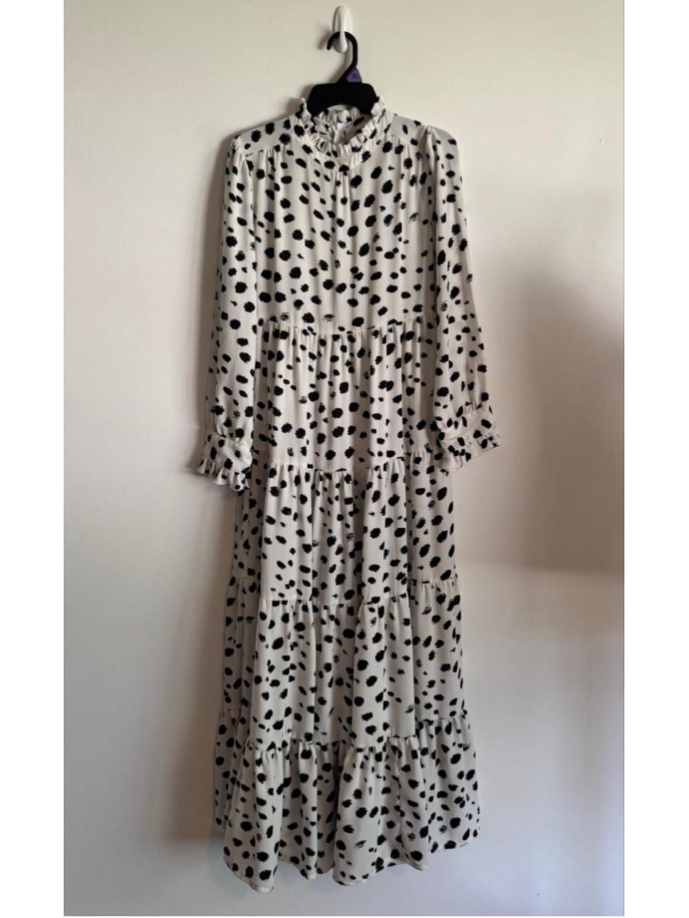 Women's Verona Maxi Dress Size 8 White Black Polka Dot Ruffle Neck